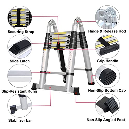 KANBUN Escada Telescópica Dupla Versátil Dobrável Extensível Portátil Escada Multiuso para Todo o Se