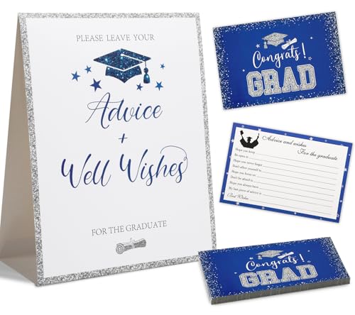 Hunanyume 50 Pack Graduation Advice Cards 2026 Blue Silver Well Wishes And Advice For The Graduate Graduation Wishes Cards for Middle High School College Graduation Decorations 2026