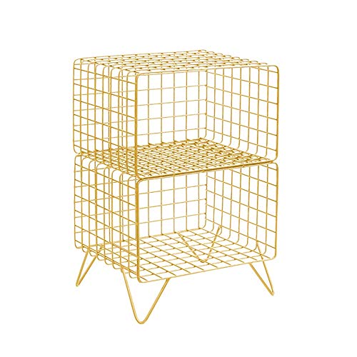 Telephone Table, Sofa Side Table,Telephone Table,Bedroom Bedside Table,2 Layer Storage Shelf,Bookshelf,403258CM(Color:Gold)