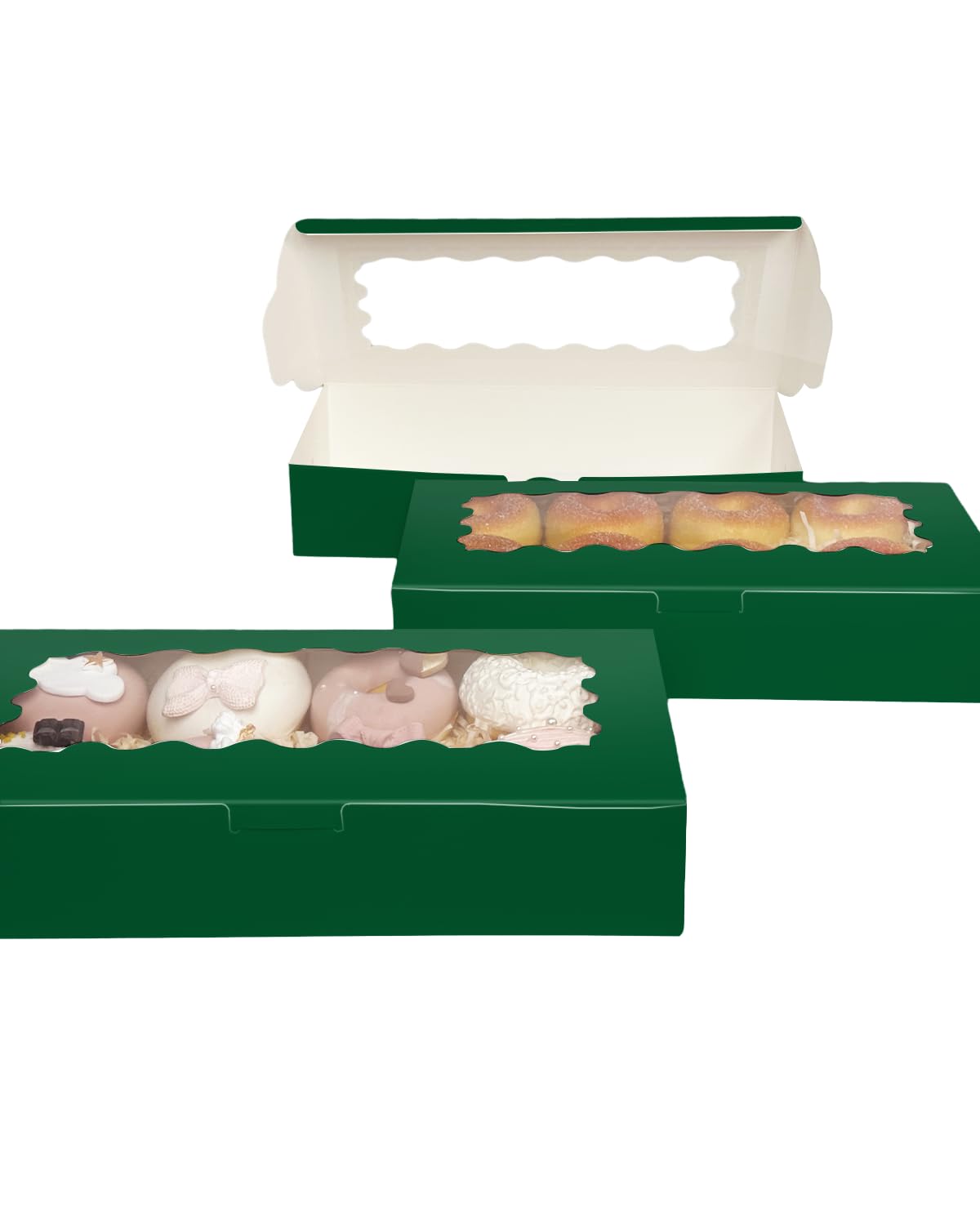 Gcardist 15 Packs Deep Green Cookie Box with Window 30.5x14x6.4cm Two Uses Pastry Biscuit Bakery Box For Packaging (12x5.5x2.5 inch) - Image 4