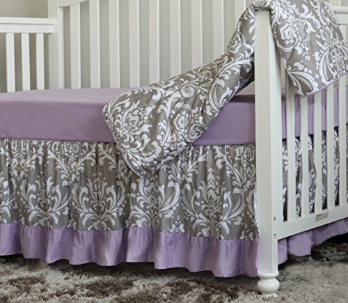 3 Pcs Set Boho Floral Ruffle Baby Minky Blanket Baby Nursery Crib Skirt Set Baby Girl Crib Bedding (Grey Purple) #TOP2