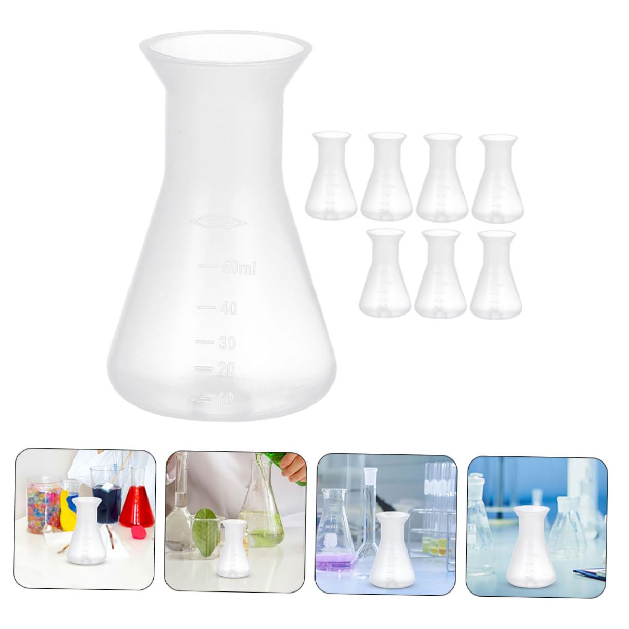 GARVALON 40pcs Plastic Erlenmeyer Flask for Experiment Chemistry Laboratory Flask Graduated Markings