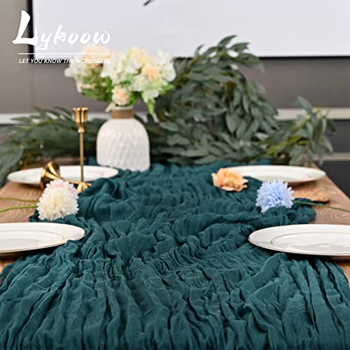 Lykoow 5 Packs Dark Teal Cheesecloth Table Runner, 13Ft X 35" Rustic Gauze Boho Wedding Table Runner Decoration, Wedding Table Decor Table Cloth For Wedding Party Bridal Shower Table #TOP4