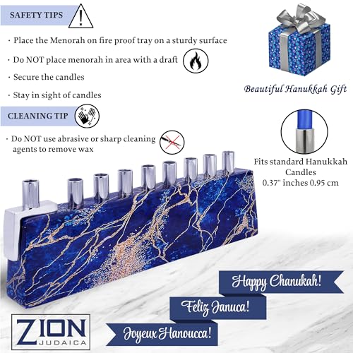 Menorah Hanukkah Zion Judaica design marbre et laiton haut de gamme