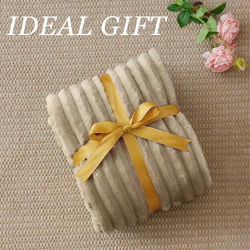 Image of BEDELITE Ribbed Twin Blanket for Couch & Bed, Linen, 60 inchx80 inch