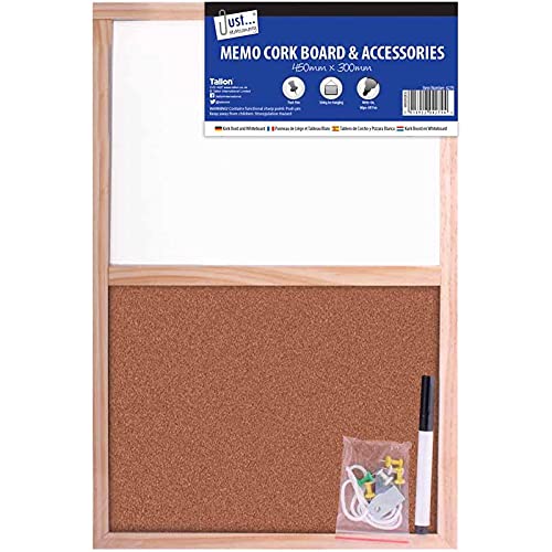 JMS we create smile - Wooden Whiteboard with String & Push Pins | Noticeboard for Home School Office (Split Cork/Dry Wipe Board, 450 x 300 mm)