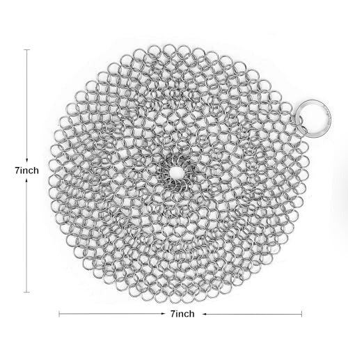 Image of AMAGABELI GARDEN & HOME 7 inchx7 inch Cast Iron Cleaner 316L Stainless Steel Chainmail Scrubber for Griddle Skillet Dutch Oven Wok Grills Stainless Steel Pot Cast Iron Pan