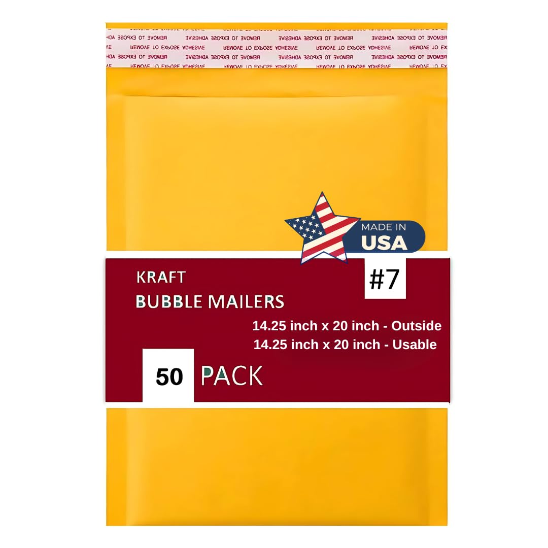 IPACKNOW 50 PC #7 14.25x20 Inches 50 Pack Inches Kraft Bubble Mailers Yellow Shipping Padded Envelopes Self Seal Waterproof Cushion Envelopes