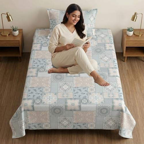 Image of Mafatlal 186 TC Metro Cotton Single Bedsheet | 90 x 60 Inch|Soft, Breathable & Lightweight | with Matching Pillow Cover| Cool Fire