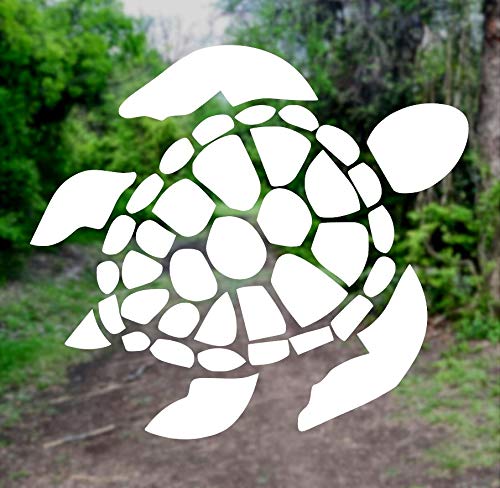 Sea Turtle [Pick Any Color] Vinyl Transfer Sticker Decal for Laptop/Car/Truck/Window/Bumper (3in x 2.7in [2-Pack], White)