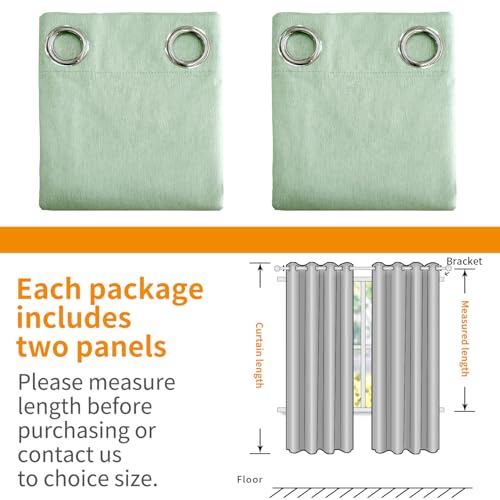 Image of YoungsTex Light Green Linen 100% Blackout Curtains 40 Inch Length, Short Thermal Insulated Drapes with Grommet Privacy for Bedroom Window, 2 Panels, 42 X 40 Inch