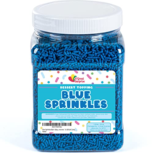 Blue Sprinkles Bulk - Baby Shower Sprinkles - Royal Blue Jimmies - Navy Blue Sprinkles In Resealable Container - Dark Blue Sprinkles For Decorating - 1.6 Lb Bulk Candy #TOP5
