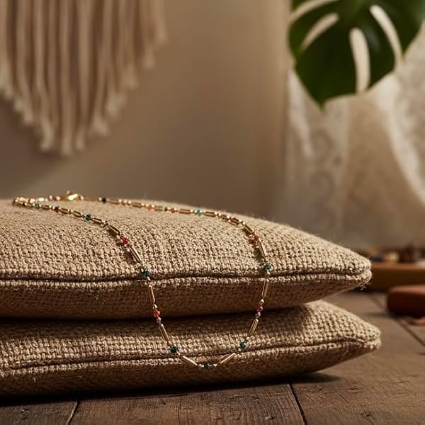 18K Delicate Yellow Gold Plated Chain Necklace with Colorful Enamel Beads, 18K Gold Plated over Stainless Steel Dainty Bar Link Design, Fashion Jewelry for Women, Tarnish Resistant, 16.5-Inch Length with a 2-Inch Extension by Sugar and Cloves - Used condition - Image 6