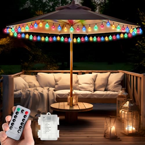 Aurelema Patio Umbrella Lights Crystal String Lights, 4 LED Color 8 Lighting Modes String Lights, 64 LED Lights Waterproof Remote Control Umbrella Lights for Outdoor Yard Beach Party Wedding Decor