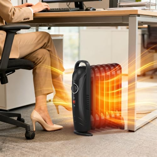 Electric Oil Radiant Heater, Oil Filled Radiator Heater, Overheat Protection, Portable Space Heater for Home Office Indoor Use, Black
