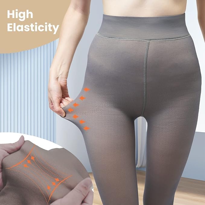 Image of X-CHENG Fleece Lined Tights Sheer Women - Fake Translucent Warm Pantyhose Leggings Sheer Thick Tights for Women
