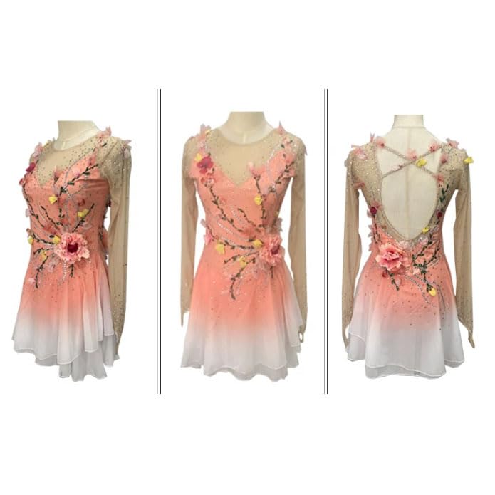 Abito da Gara per Pattinaggio Artistico Femminile Costume da Pattinaggio A Rotelle Professionale Femminile Fiore Stereoscopico Fatto A Mano Body per Ginnastica Ritmica