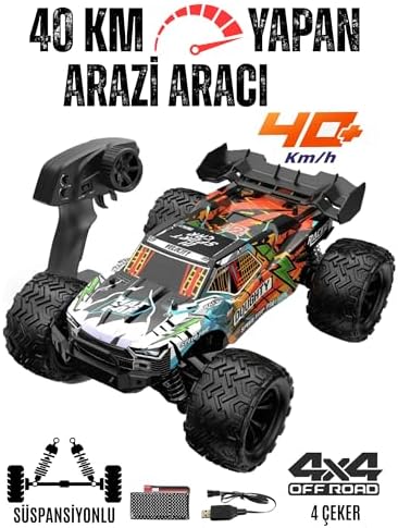 Oyuncak 40 KM Hız Yapan 2.4 GhZ Uzaktan Kumandalı Şarjlı 4X4 Full Fonksiyon Arazi Aracı Offroad Araba 4 Çeker Led Işıklı Süspansiyonlu Yüksek Teker Araç - Görsel 2