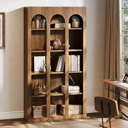 Tribesigns 70.87' Bookshelf, 5-Tier Arched Display Bookcase with Open Storage Shelves, Vintage Tall Bookshelves Organizer for Living Room, Bedroom, Home Office, Entryway (Walnut Brown)
