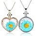 Produktbild Yumilok Trockene Blaue Sonnenblumen Transparent Herz/Rund Anhänger Halskette Legierung Glas Flasche Kettenänhanger für Damen Mädchen, 2 Stücke