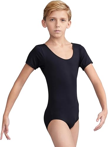 Capezio Boy 's Maillot de Manga Corta con Cuello Redondo, Negro