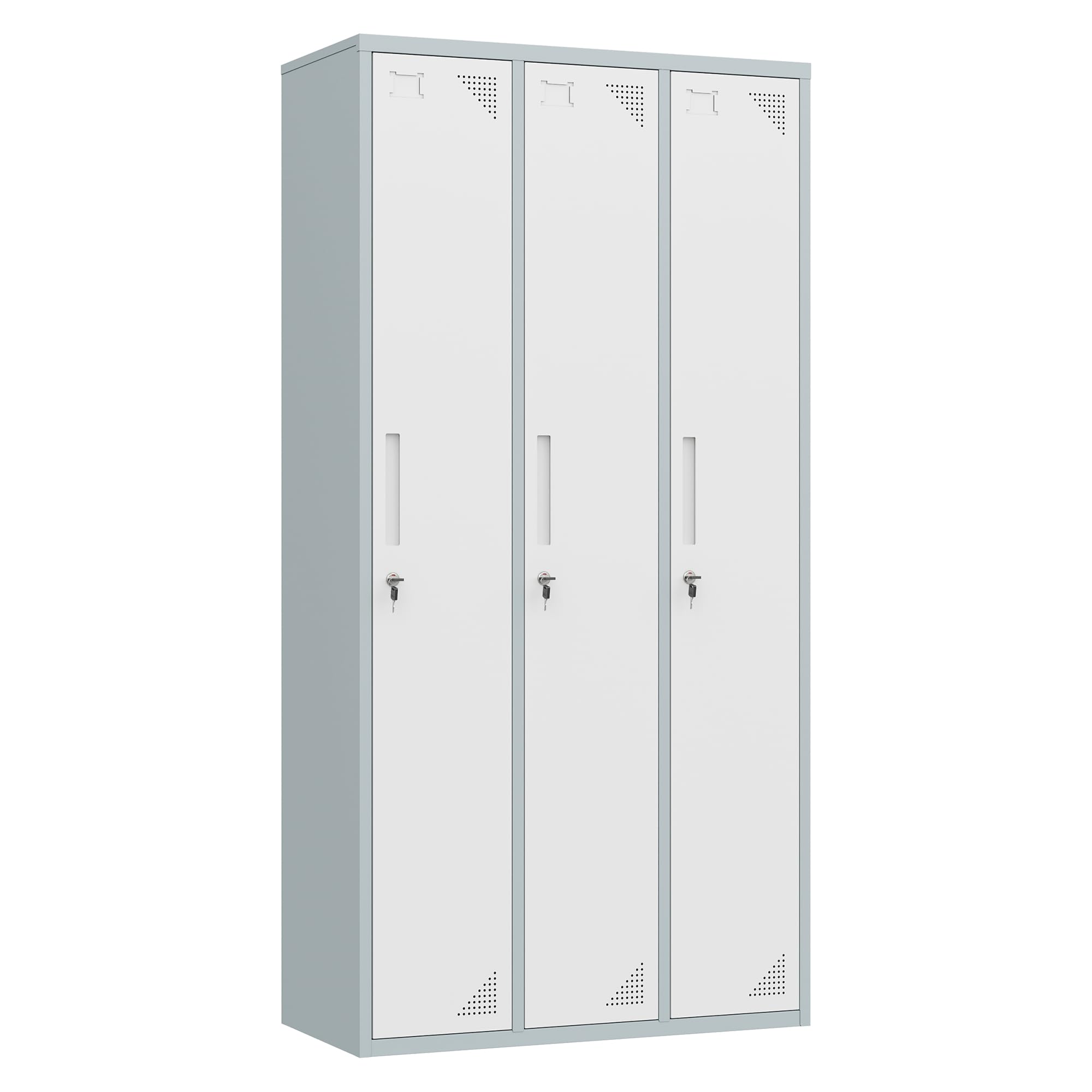 Letaya Metal Lockers for Employees，71" Employees Storage Cabinet with Lock, Steel Storage Locker for Gym, School, Home, Office Staff (Grey White, 3