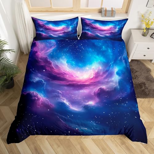 jejeloiu Universe Galaxy Duvet Cover Toddler Size Kids Outer Space Comforter Cover Set for Boys Girls Teens Space Outer Sky Bedding Set Breathable Universe Cloud Galaxy Bedspread Cover Quilt Cover