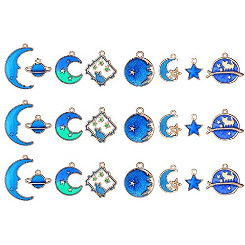 Assorted Gold Plated Enamel Cat Moon Star Celestial Charm Pendant Diy， Gold Plated Enamel Charms Pendants For Earrings Necklace Bracelet Jewelry Making And Crafting 24 Pcs #TOP1