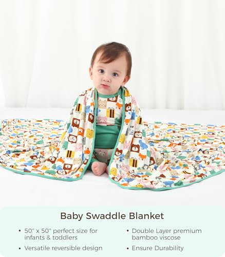 Image of Premium Baby Blankets, Soft Viscose from Bamboo Blanket for Boys and Girls, Nursery Crib Bedding Quilt for Newborn and Toddler, Cooling for Hot Sleepers 50'' x 50'' Animal