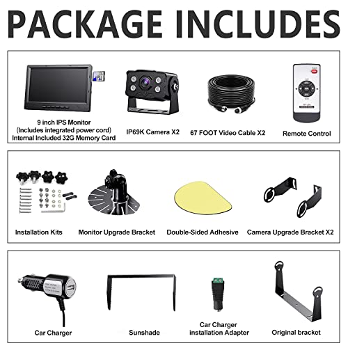 Dvknm Ultimate 9" Ahd Ips Monitor 1080P Hd Dvr Recording Dual Split Backup Camera Complete Kit For Car Truck Rv Ip69 Waterproof Camera Sharp Rear View Split Image Included Sd Card Easy Diy Install #TOP5