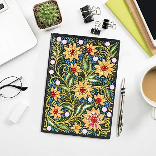 DIY 5D Diamond Painting Notebook Kits- Yellow Flower Leather Cover Special Shaped Journal Sketchbook Crystal Diamond Art Hardcover Dairy Book Festival Birthday Gift 8.27x5.9IN