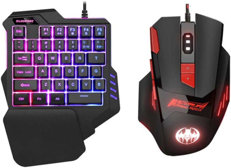 YaptheS One Handed Keyboard One-Handed Non-Mechanical Gaming Keyboard RGB LED Backlit Portable Mini Gaming Keypad with Ordinary Game Mouse 1pc