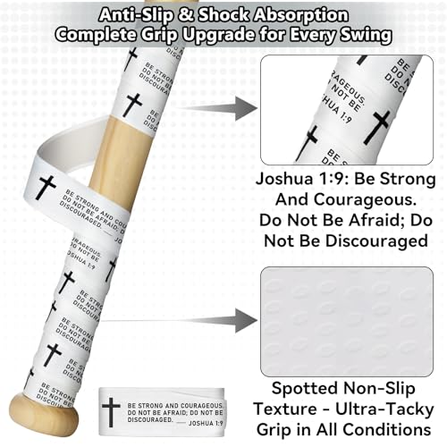 Eyourlife 4 Pack Baseball Bat Grip Bat Wraps for Baseball Lifestyle Softball Gifts Tapes Pro Feel Non-Slip Elite Batting Grip Tape for Bats Players Joshua 1:9 White Pink Blue Black — view 6