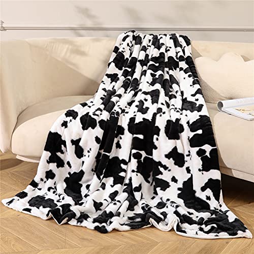 Rynghipy Black White Cow Print Bed Blanket Flannel Fleece Throw Blankets For Boys And Girls Lightweight Fuzzy Plush Blanket For Bedroom Living Room Sofa Couch (Black White, 63''X79'') #TOP1