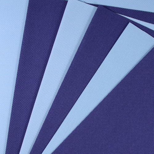 Image of KCS 4 /6 pc of 12 inch x 18 inch(30cmx45cm) 18CT Counted Cotton Aida Cloth Cross Stitch Fabric (6 pc, Light Blue+Royal Blue)