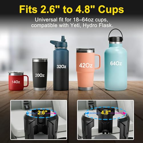 Cup Holder Expander (Adjustable Holder & Base, Auto-Fit Hold, One Button Open), Car Cup Holder Expander for Yeti, Hydro Flask, Nalgene, Owala, Bottles in 2.6"- 4.8" (Black, 1 Pack) by Zeyitian - Image 7
