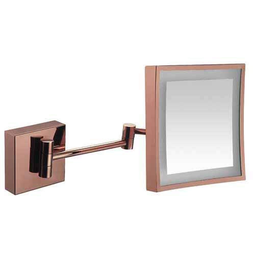 Miroir de vanité carré 3X or rose à support mural extensible