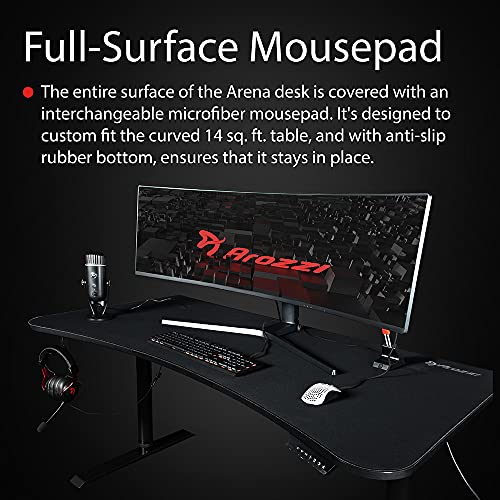 Arozzi Arena Moto Motorized Ultrawide Curved Office and Gaming Sit-Stand Desk Monitor Mount Wire Management Cut-Outs Adjustable Height and Full Surface Water-Resistant Desk Mat