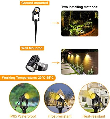 Garden Spotlights Mains Powered, B-right Upgraded 21M 68.9ft 6-in-1 Extendable to 12 Spike Lights with BS Plug 12V Garden Lights Outdoor IP65 Waterproof for Pathway Yard Landscape (Warm White, 18W)