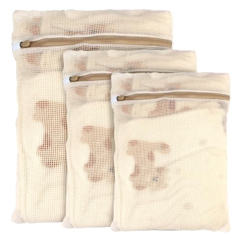 3 Stück Wäschenetz aus Baumwolle, 3 Größen Wäschebeutel-Set, Baumwoll-Netz-Wäschesäcke, Wäschesäcke für Waschmaschine, Wäschesack mit Reißverschluss, für Unterwäsche, Kleidung, Hosen und Socken