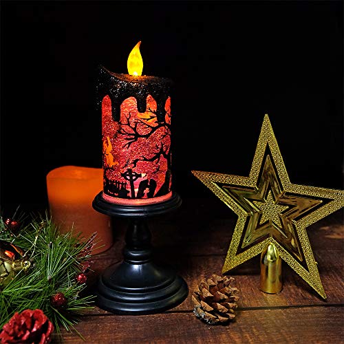 Image of Eldnacele Halloween Snow Globe Candles Lighted Lamp, Battery Operated Spinning Water Glittering Tornado Flameless Candles Table Centerpiece for Halloween Celebration Parties, Ghost