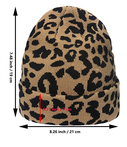 Ihauiue Animal Print Beanie Hat Knitted Cuffed Skull Cap Double Layer Watch Hats For Women, Men, Khaki Leopard #TOP1