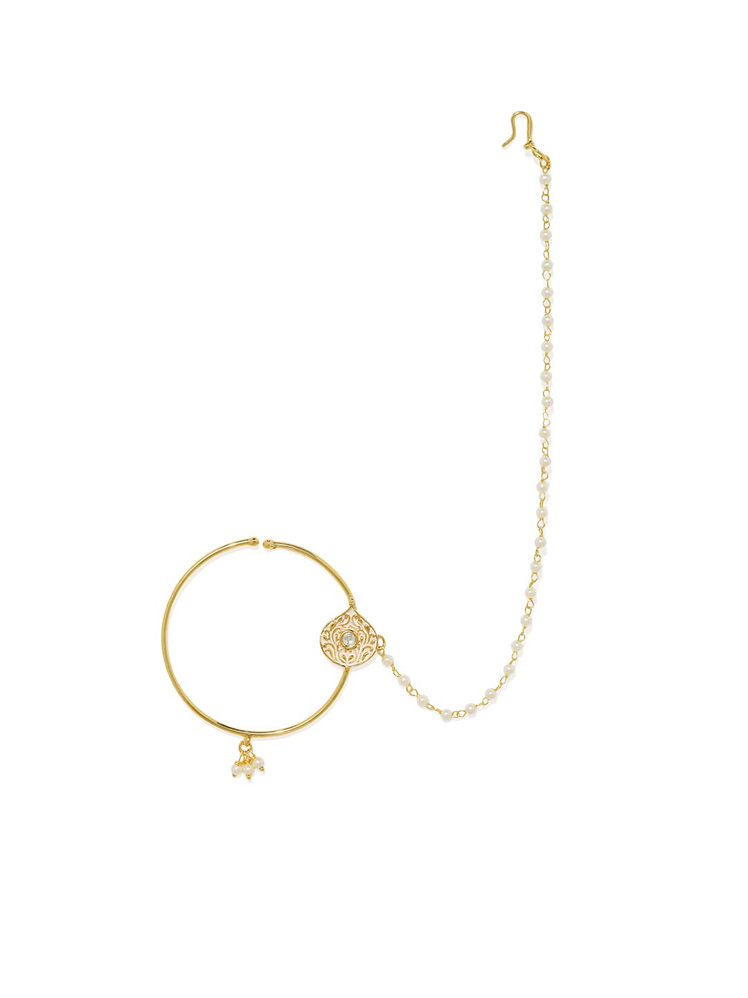 Gold toned Meenakari nose ring with chain wedding collection for women and girls pack of 1-image-45