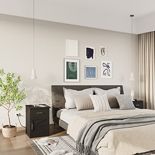 Reettic Nightstand With Charging Station And Usb Ports & Power Outlets, Side Table With Drawer And Storage Cabinet, Sofa End Table For Bedroom, Office, Black Rctg106Be #TOP5