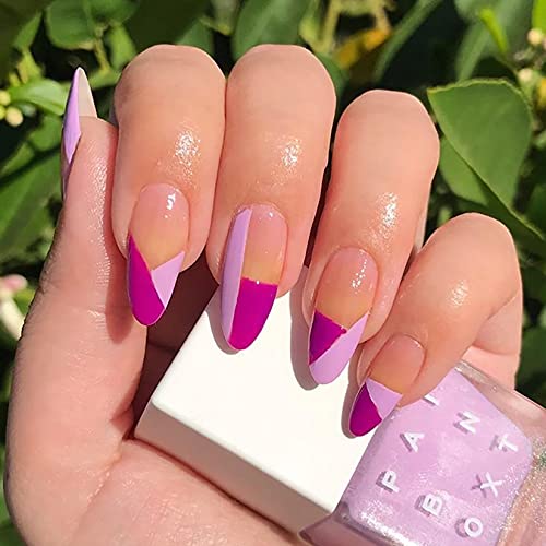 24 Pcs Glossy Press on Nails, Luvehandicraft Medium Stiletto Fake Nails, False Nails with Glue for Women and Girls (Rose Red French)