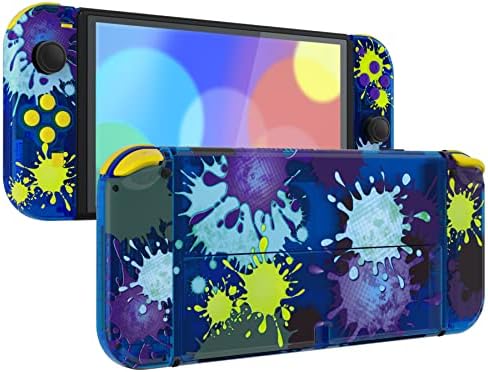 eXtremeRate Glacier Blue Custom Full Set Shell for Nintendo Switch OLED, DIY Replacement Console Back Plate, NS Joycon Handheld Controller Housing with Colorful Buttons for Nintendo Switch OLED
