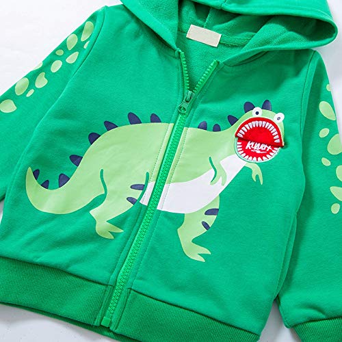 Azalquat Baby Toddler Boys Dinosaur Hooded Zip Jacket Casual Outerwear Active Sweatshirt (Green Dinosaur, 2-3T) #TOP1