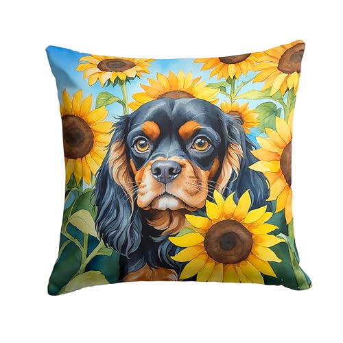 Caroline's Treasures in Sunflowers Throw Pillow, 18Hx18W, Cavalier Spaniel 6048