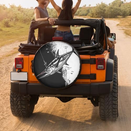 Image of Fishing Black Spare Tire Cover Dust-Proof Wheel Tire Cover Fit Trailer, RV, SUV and Many Vehicle 14 Inch
