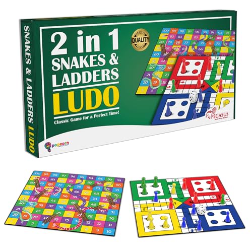 Image of Popcorn Games & Puzzles 2-in-1 Ludo and Snakes & Ladders Board Game for Kids, Adults & Family | Travel-Friendly Classic Game Set for Fun Party Nights, Gifting & Learning | Great for 5-99 Age Groups